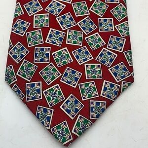 Pierre Balmain 100% Silk Extra Long Red Blue Pattered Tie